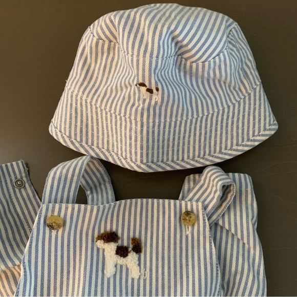 Janie and Jack Railroad Stripe Baby Overalls with Matching Hat, Size 3-6mo - Picture 9 of 12